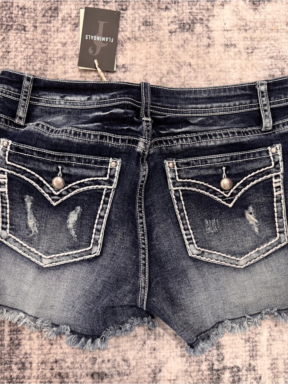 Women's Distressed Star & Striped Embroidered Raw Hem Jean Shorts - Picture 2 of 2
